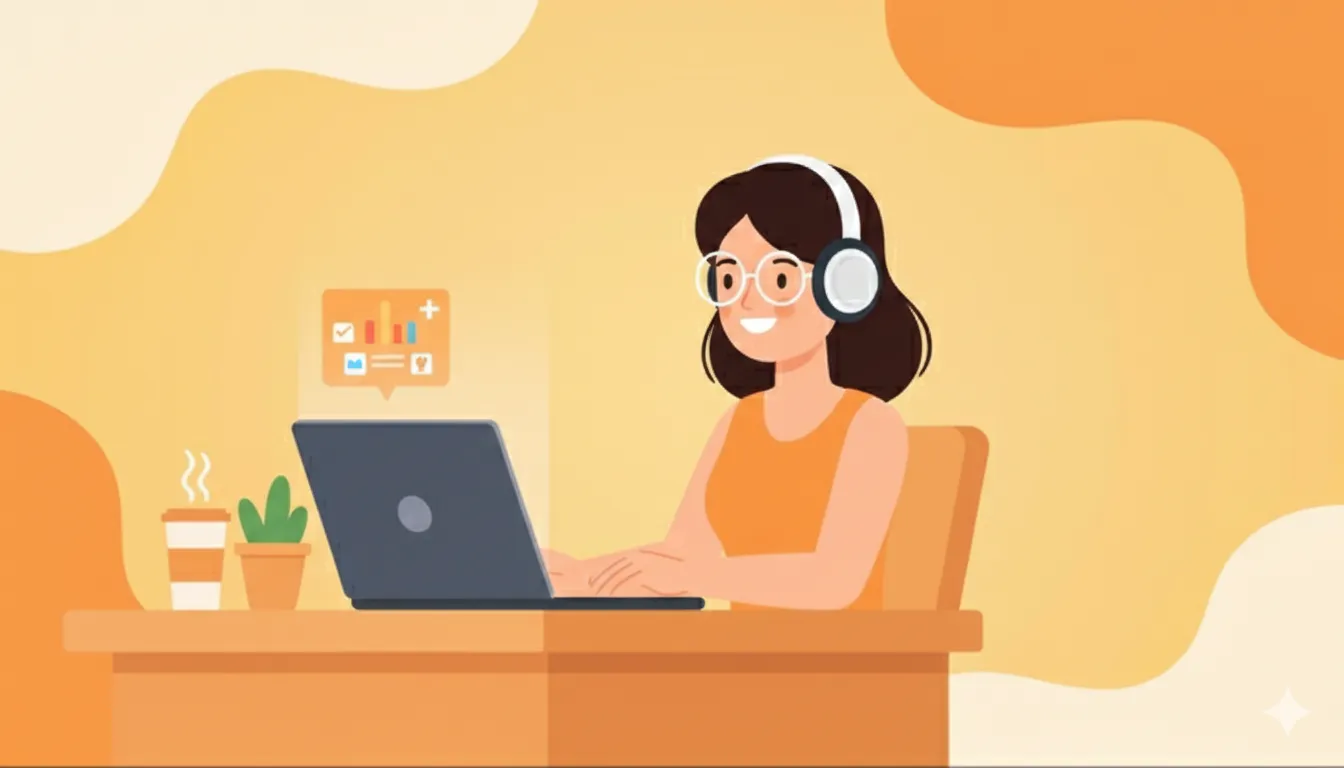 Anna studying with headphones